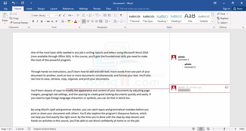 how to remove comments from word 2016 document
